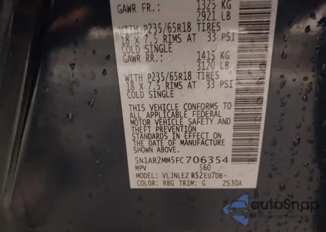 2015 Nissan Pathfinder Sv из США, поврежденный, VIN 5N1AR2MM5FC706354